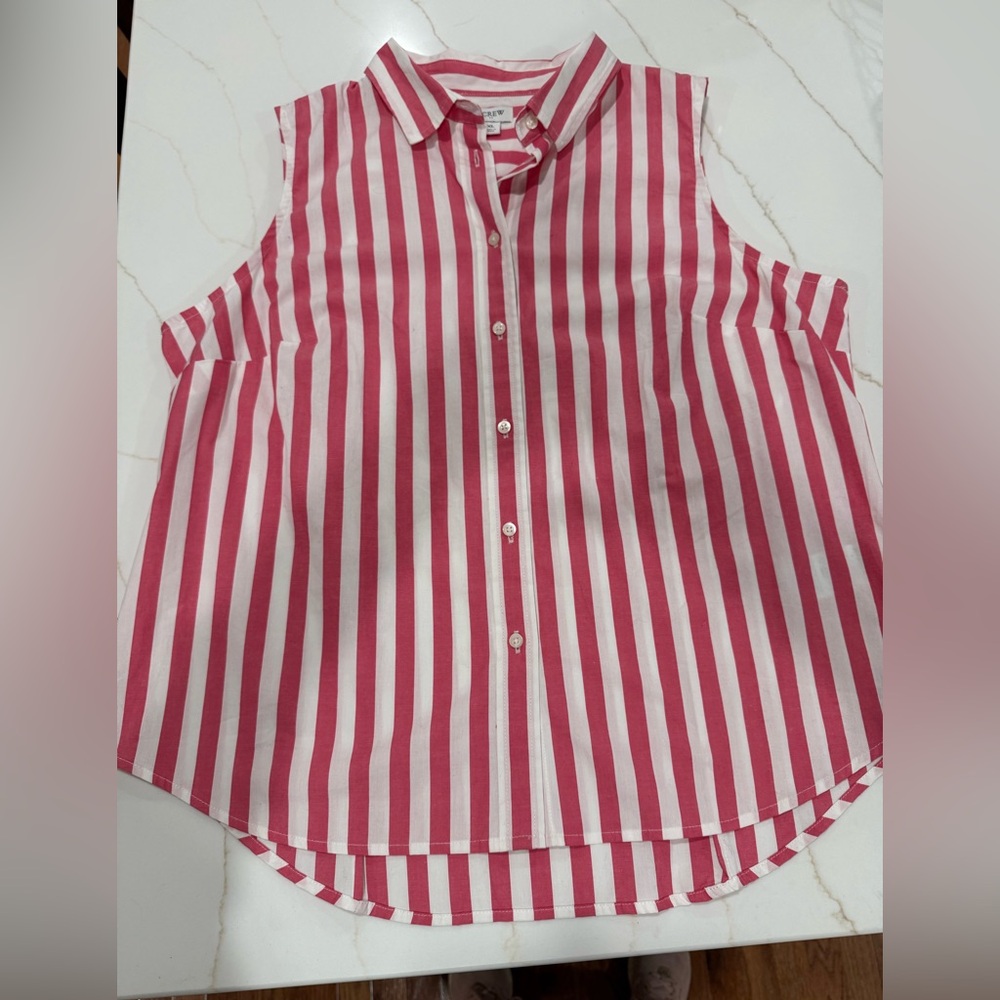 J. Crew XL Pink/White Striped Sleeveless Button Down Shirt